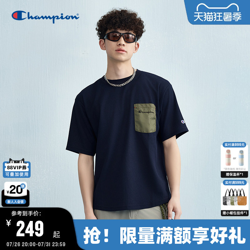 Champion Short-Sleeved T-Shirt for Men, New Summer Style with Patchwork Pockets, Sports Top for Women, Loose and Casual Champion Short-Sleeved T-Shirt for Men, New Summer Style with Patchwork Pockets, Sports Top for Women, Loose and Casual