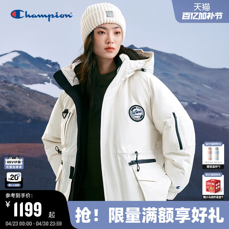 Champion Women's Hooded down Jacket, New Winter Trendy Parka, Thickened Coat for Warmth in Autumn
