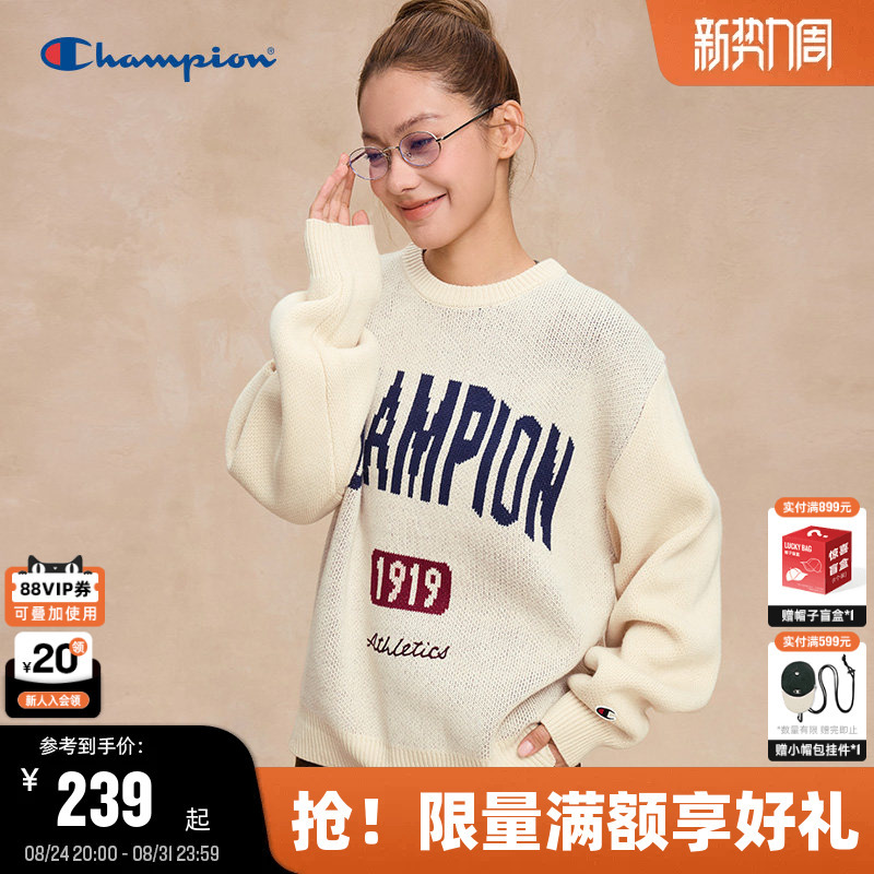 Champion Sweater Men's Autumn New Color-Block Knitwear Women's Retro American College Style Warm Champion Sweater Men's Autumn New Color-Block Knitwear Women's Retro American College Style Warm