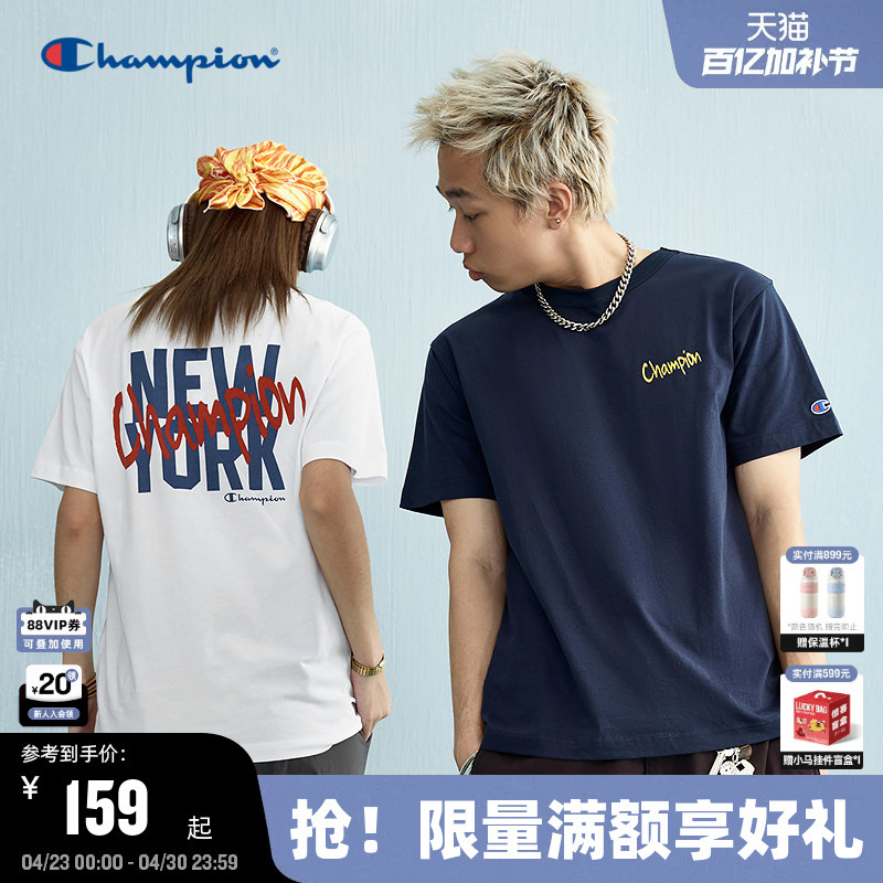Champion Couple Men's Short-Sleeved T-Shirt New American Retro Pure Cotton Loose Summer Trend