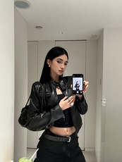 Кожаная куртка milu美式复古经典黑色酷女孩袖口拉链式立领修身机车皮衣女外套