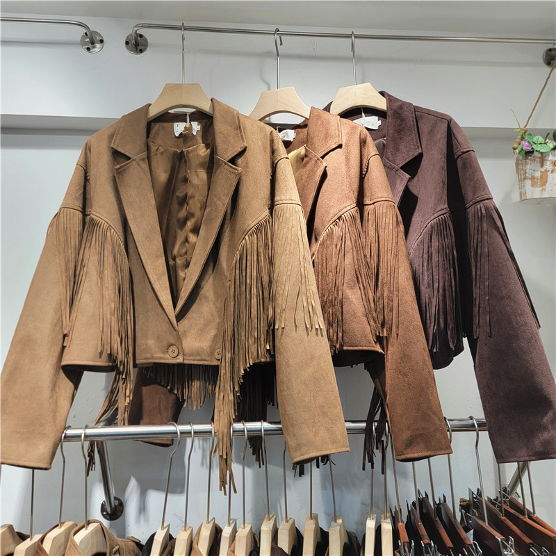 2025 Autumn New Fashion Versatile Loose Slimming Fringed Suede Short Jacket for Women