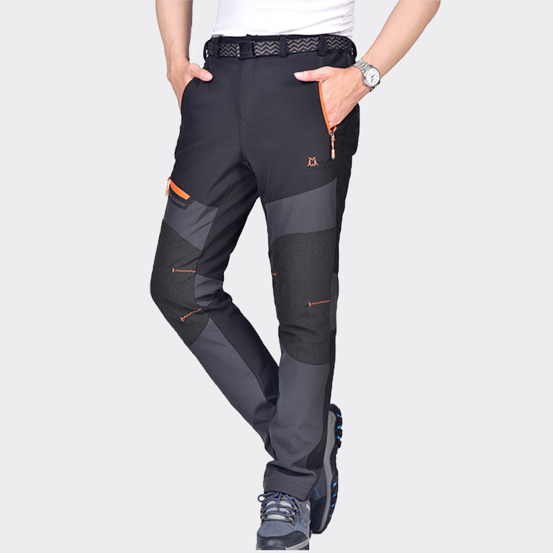 Macondo Autumn and Winter Outdoor Fleece-Lined Thickened Men's Hiking Pants, Waterproof and Warm, with Patchwork Design