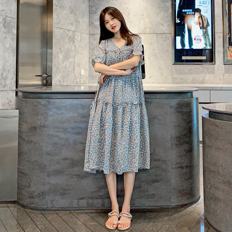 Pregnant women summer dress 2021 new chiffon floral loose large size fashion super fairy skirt tide hot mom