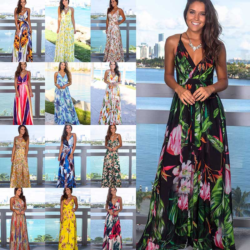 2021 Summer New Women's Clothing European and American Cross-Border Amazon Hot-Selling Jacket Fashion Strap Printed Beach Dress