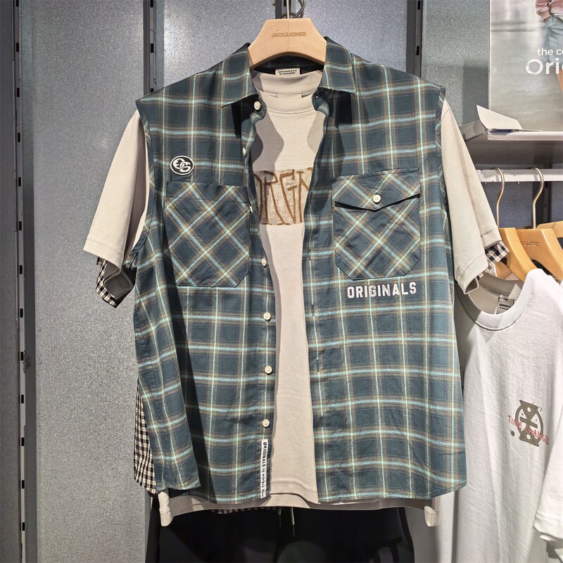 Jack & Jones Plaid Shirt Sleeveless Vest Comfortable and Loose 226204036 F53 6905571353156