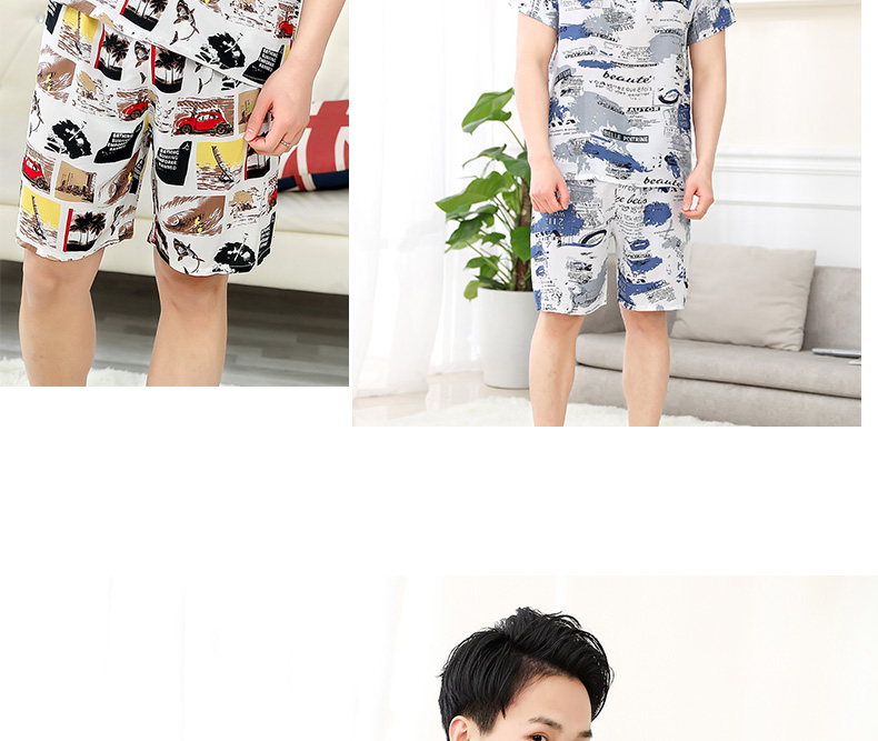 Bộ đồ ngủ cotton ngắn tay nam mùa hè dành cho học sinh tuổi teen Thin Cotton Silk Mùa hè Kích thước lớn Điều hòa nhiệt độ Dịch vụ tại nhà - Bộ Pajama pyjama nam
