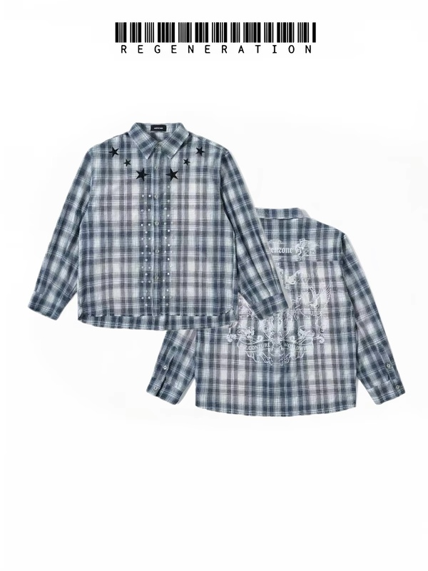 Regen Zone 【Zhang Junhao's Style】26Ss Multi-Studded Star Distressed Brushed Shirt
