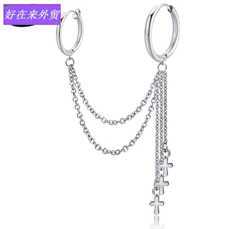 Tassel chain earrings males Rock No holes Fashion