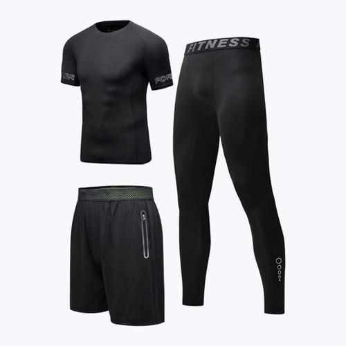 Комплект, баскетбольная футболка с коротким рукавом для тренировок, спортивный костюм для спортзала, 3 предмета, в обтяжку