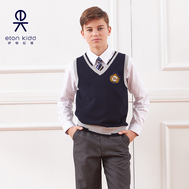 Eaton Guild school uniforms children suit pure cotton grey vest spring male and female V collar waistcoat 18B001