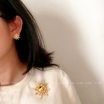(Male and female OK brooch) re-engraved vintage copper gold-plated sun god brooch earrings women shirt suit pin