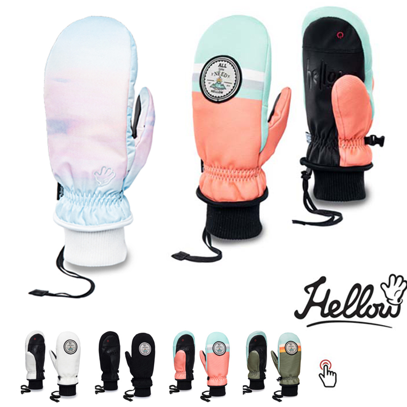 Ski gloves Korea HELLOW warm waterproof inner finger gloves Wrist rope men and women can touch the screen veneer gloves