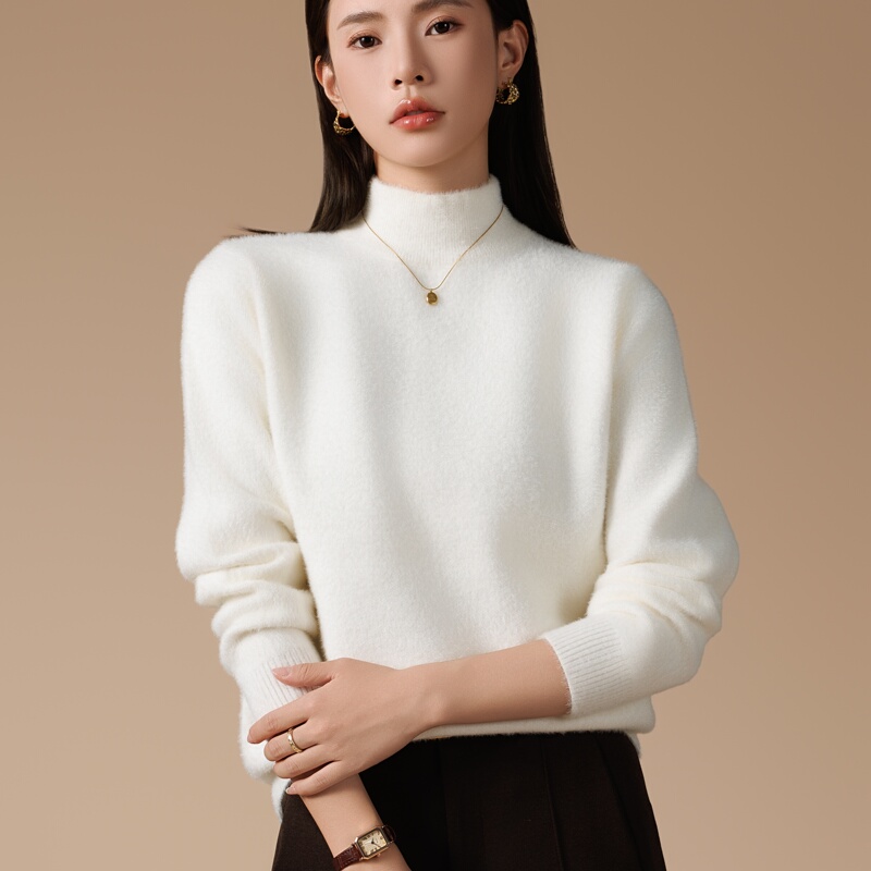 Women's Sweater Autumn and Winter Half-Turtleneck 2026 New Style Loose Pullover Solid Color Versatile Thickened Knitted Base Layer Top Women's Sweater Autumn and Winter Half-Turtleneck 2026 New Style Loose Pullover Solid Color Versatile Thickened Knitted Base Layer Top