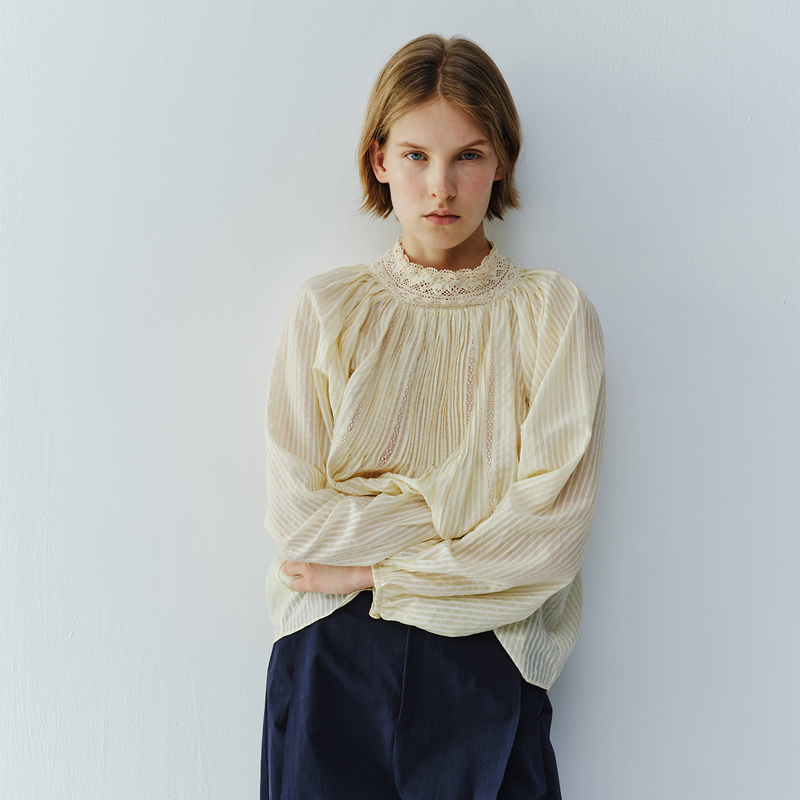 Sylene Heavy-Duty Lace Hand-Stitched French Retro Striped Shirt Top Sylene Heavy-Duty Lace Hand-Stitched French Retro Striped Shirt Top