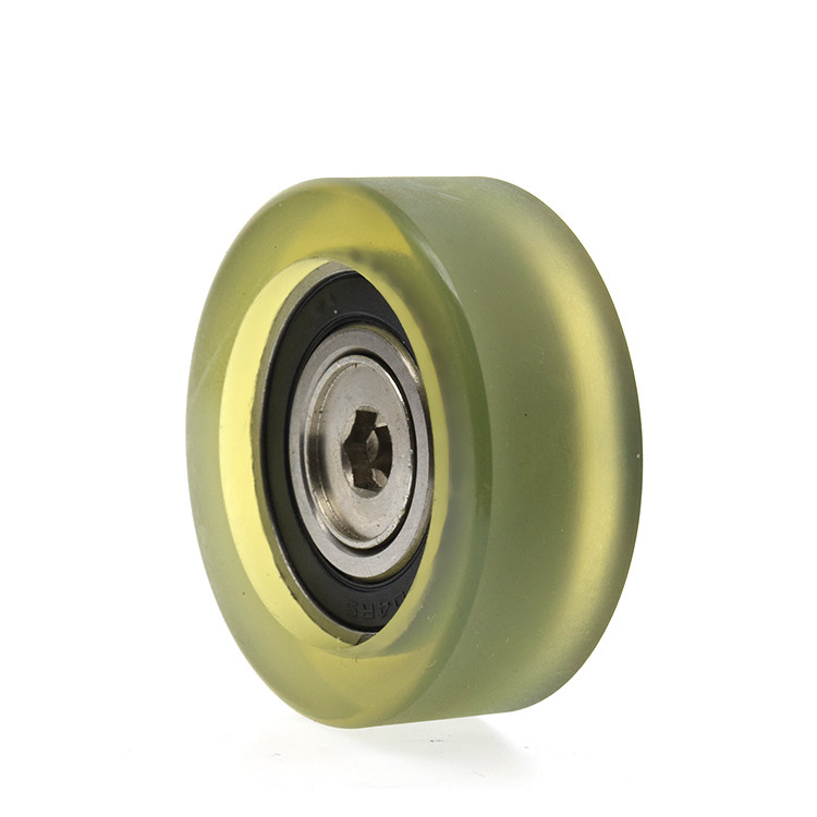 M10 threaded screw with shaft flat forming coated rubber polyurethane pulley bearing wheel roller PU muted soft rubber wheel