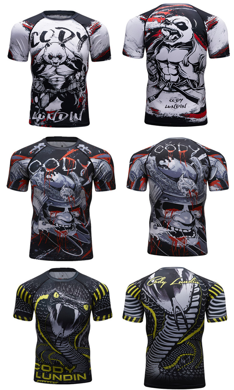 Venom Panda MMA Tights Đào tạo Chạy Boxing Sanda Thể thao nam Làm khô nhanh Thể dục thoáng khí Mặc áo thun ngắn tay - Áo phông thể thao áo thun the thao nam nike