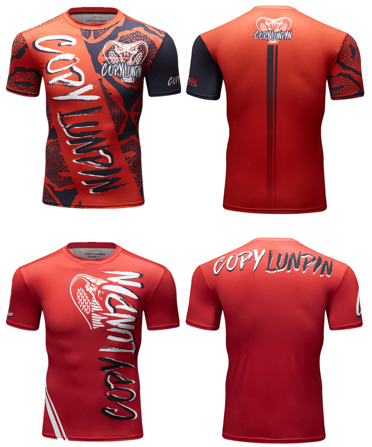 MMA thể thao nam tập thể dục áo thun ngắn tay Người sói mặc quần áo f Jiu-Jitsu chạy nhanh khô tập luyện nén chặt phù hợp với pro - Áo phông thể thao áo thun lạnh the thao nam