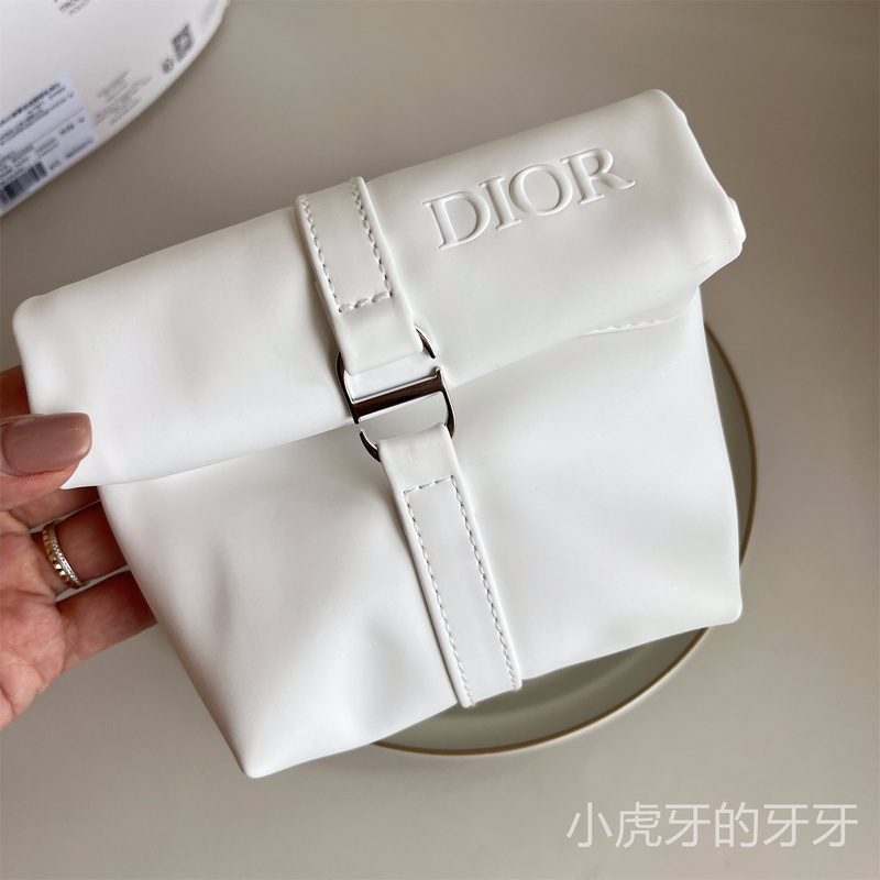 Domestic Official Store Dior White Matte Clutch Cosmetic Bag Foldable Storage Bag Toiletry Bag Waterproof Authentic