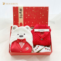 moodbox full moon newborn products Baby country flush red festive pure cotton knitted one-piece suit gift box