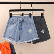 Ít quần short denim cúc phụ nữ lỏng lẻo mùa hè 2020 mới của Hàn Quốc phiên bản cao eo tóc thêu cạnh một chữ quần nóng thủy triều