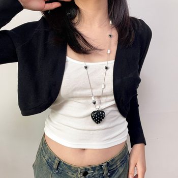 Korean ins style black polka dot love necklace women's niche high-end temperament clavicle chain long clothing accessories