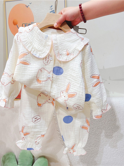 儿童睡衣女童春秋纯棉长袖薄款宝宝小女孩公主洋气棉纱家居服套装