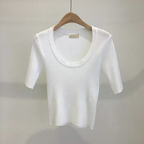 Low round collar white short sleeve T-shirt 2022 new sashimi Short-style kka womens clothing ice silk cardiovert outwear