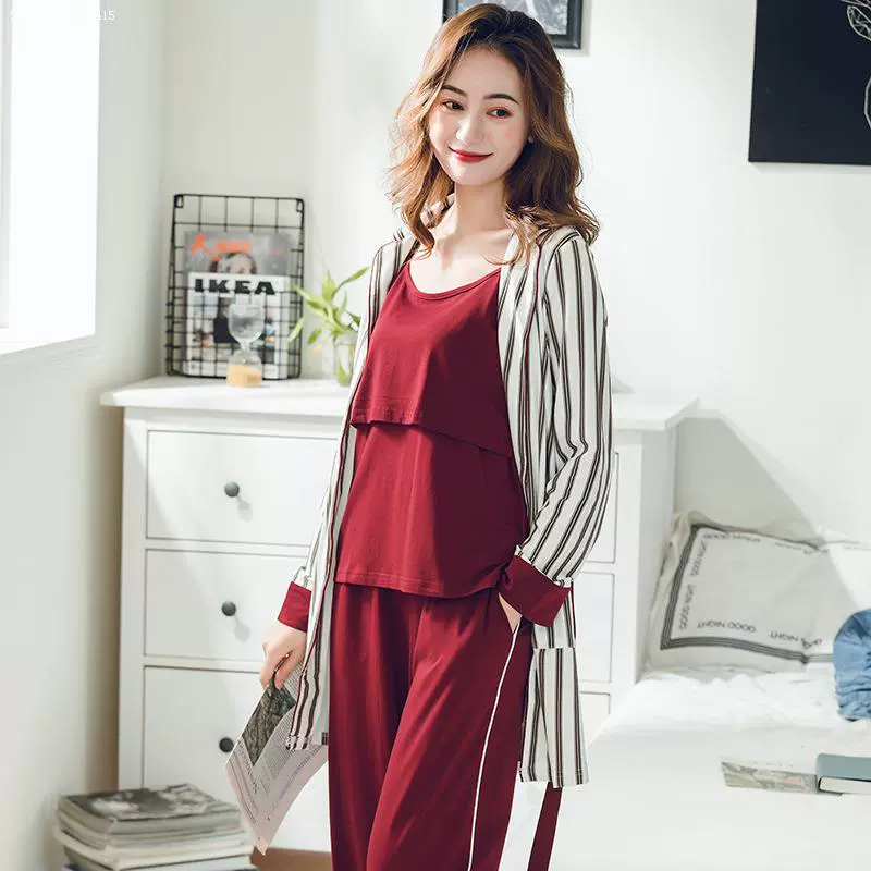 Quần áo giam giữ mùa xuân và mùa thu mùa hè đồ ngủ cotton mỏng trong thời kỳ mang thai và sau sinh cho con bú phụ nữ mang thai - Giải trí mặc / Mum mặc