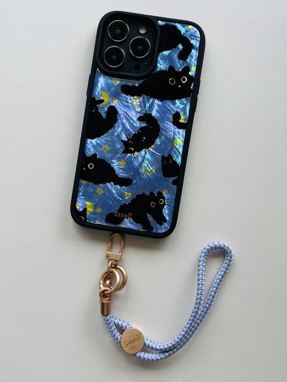 Ssself For Girls Black And Blue Cat High Quality Premium 15, 14, 13, 12, 11 iPhone Case