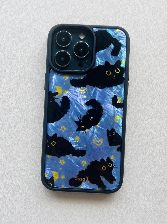 Ssself For Girls Black And Blue Cat High Quality Premium 15, 14, 13, 12, 11 iPhone Case