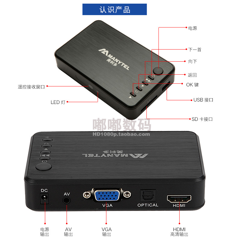 MANYTEL / Meridian MP20 HD Đĩa cứng Blu-ray Trình phát đĩa U khởi động máy quảng cáo vòng lặp tự động - Trình phát TV thông minh wifi di động