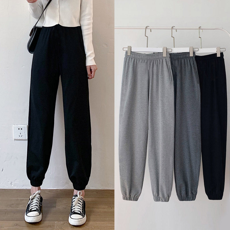 Grey Sports Pants Woman Loose Bunches SPRING AND AUTUMN DISPLAY SLIM PURE COTTON HARUN CASUAL PANTS LANTERNS LEATHER PANTS DINGHY PANTS
