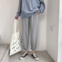 Spring Autumn Sports Pants Women Loose Buns Feet Ins Tide slim leather pants 2021 new little sub casual Harun pants