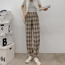 Black and white plaid bunches pants female high waist display slim loose straight cylinder casual spring autumn broadlegs Summer Halen pants thin