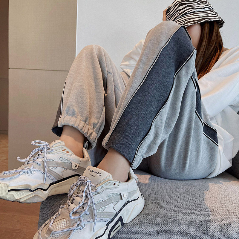 Sports pants female loose beam foot 2021 new spring and autumn trousers gray and casual autumn trousers are thin