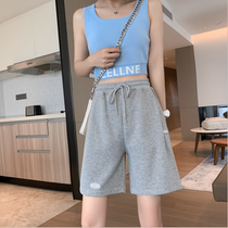 Grey Casual Sports Shorts Women Summer 2021 Loose high waist and outside wearing thin section A word Chains 50% mid pants summer