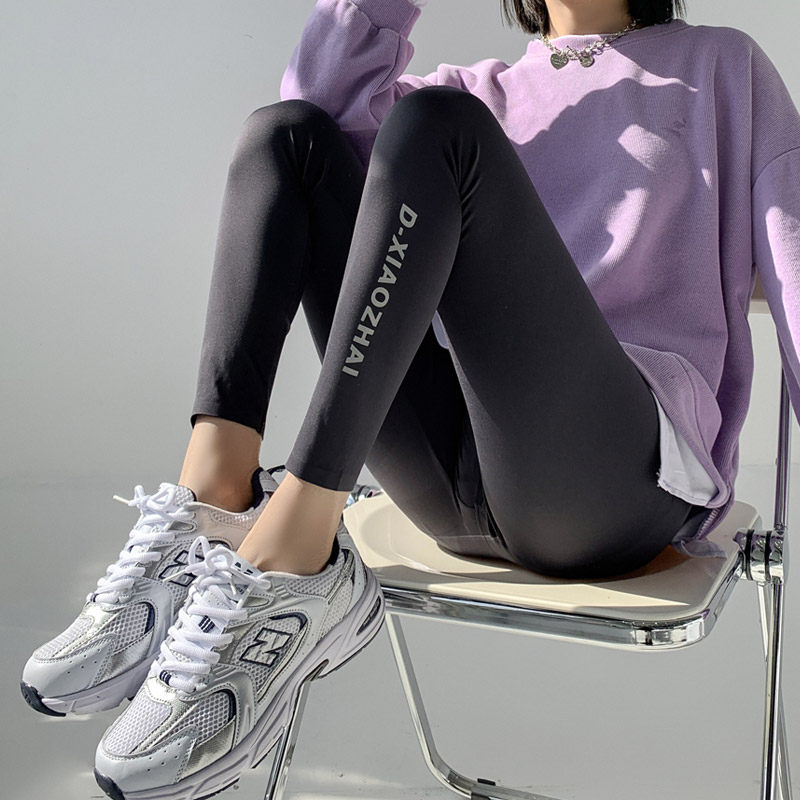 Sharkskin inner pants women's outer wear spring and autumn new style stovepipe pressure Barbie pants black elastic tight yoga pants women