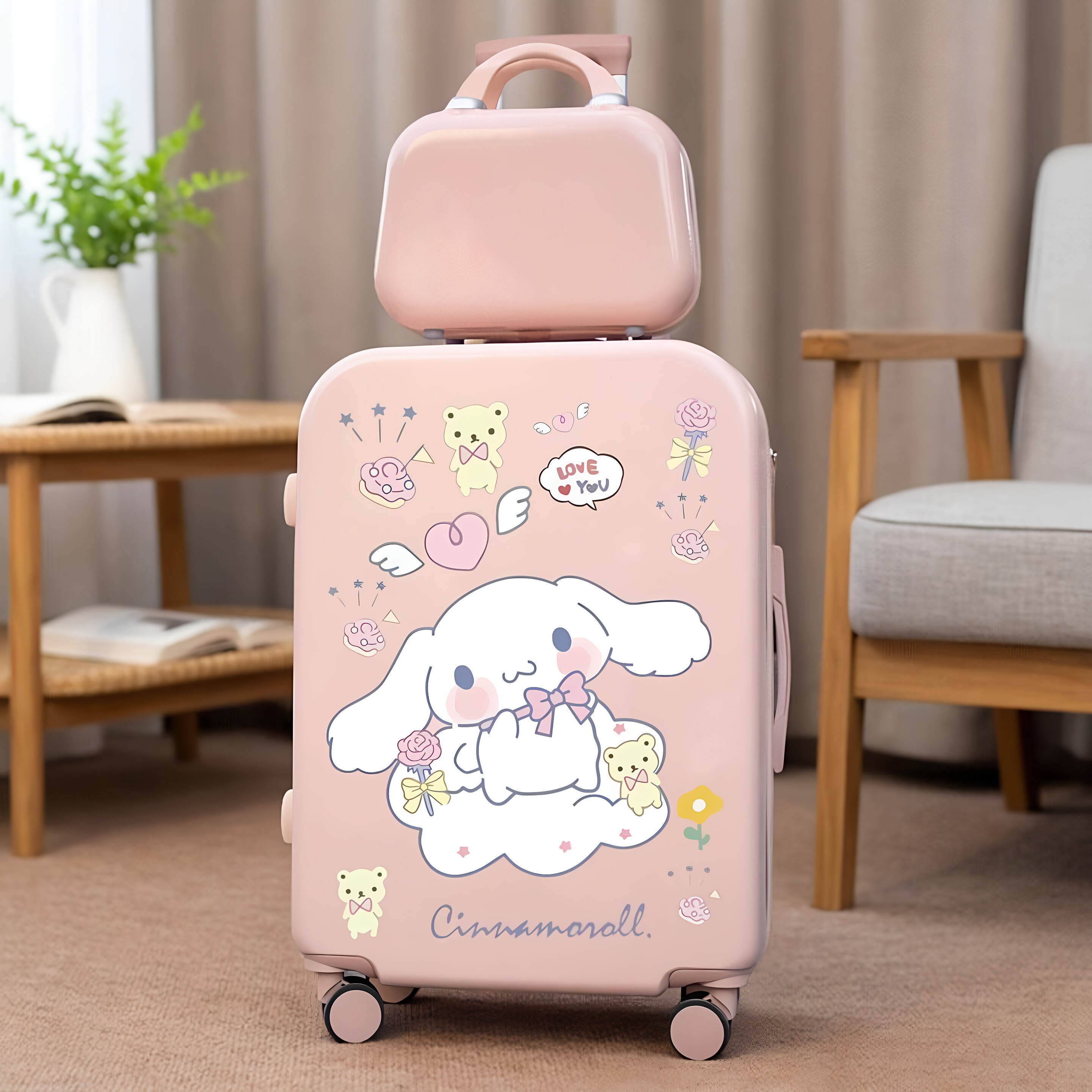 Cute Cartoon Cinnamon Dog Suitcase, Roller Suitcase, Female Student Mother-and-Child Suitcase, Spinner Wheels, Passenger Carry-on Suitcase