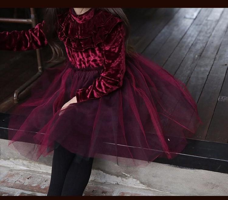 Fall 2020 cô gái New Slim dài tay áo đầm Rượu Red Mare Vàng Velvet dress 8.