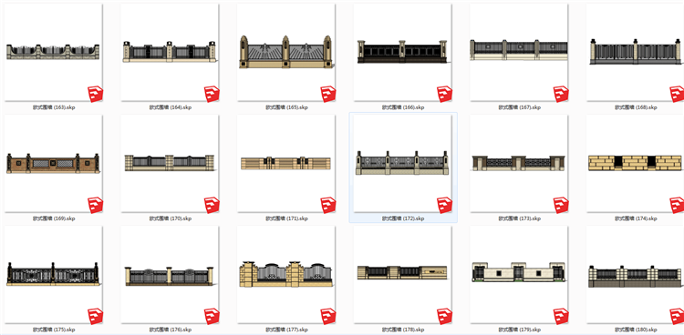 T434现代欧式风格围墙SU模型新古典风英法式小区围栏SKP格...-16