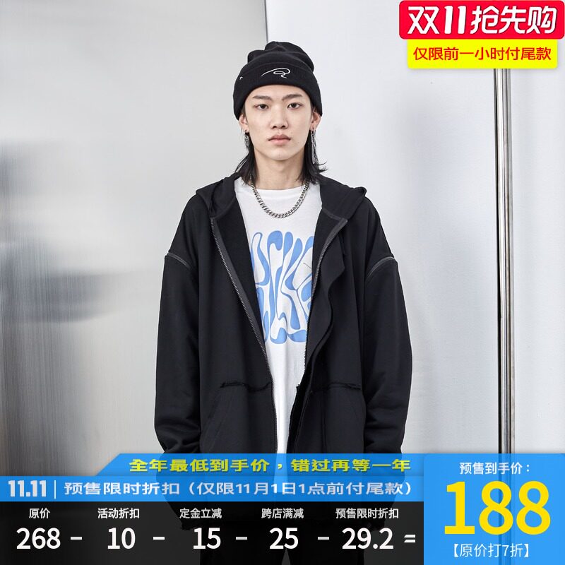 PCLP(PERCLIPS) detachable sleeve hoodie clothes National Tide brand autumn zipper hoodie coat coat removal cardigan men