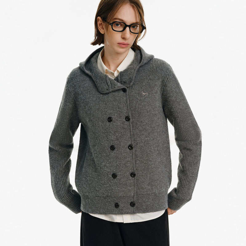 Pclp『Basic Wear』Modern Retro Loose Double-Breasted Hooded Cardigan Sweater Thick Couple's Jacket