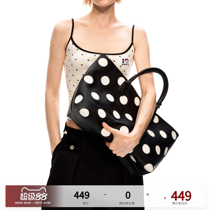 Pclp Black and White Polka Dot Tote Bag, Versatile Casual Large-Capacity Bag, Shoulder Bag