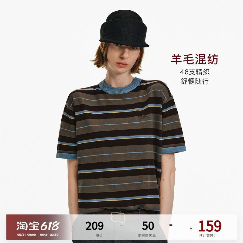 Pclp `Wool Blend` Nautical Striped Knit Short-Sleeve Summer Modern Retro Couple Versatile T-Shirt Pclp `Wool Blend` Nautical Striped Knit Short-Sleeve Summer Modern Retro Couple Versatile T-Shirt