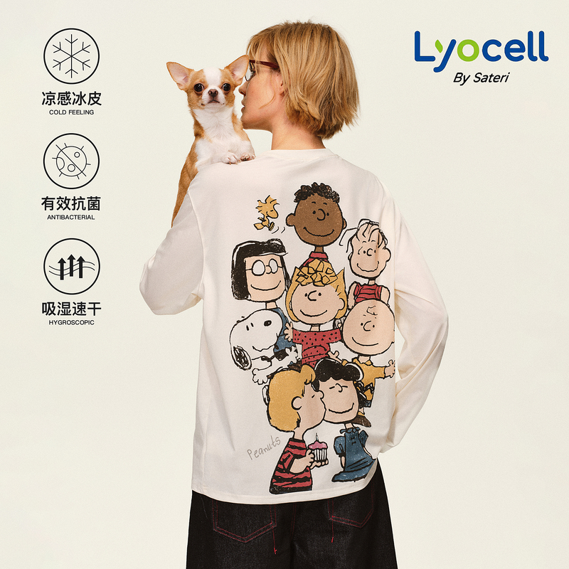 Pclp×Snoopy Collaboration Family Portrait Print Long-Sleeve T-Shirt, Trendy Brand Unisex Loose Top