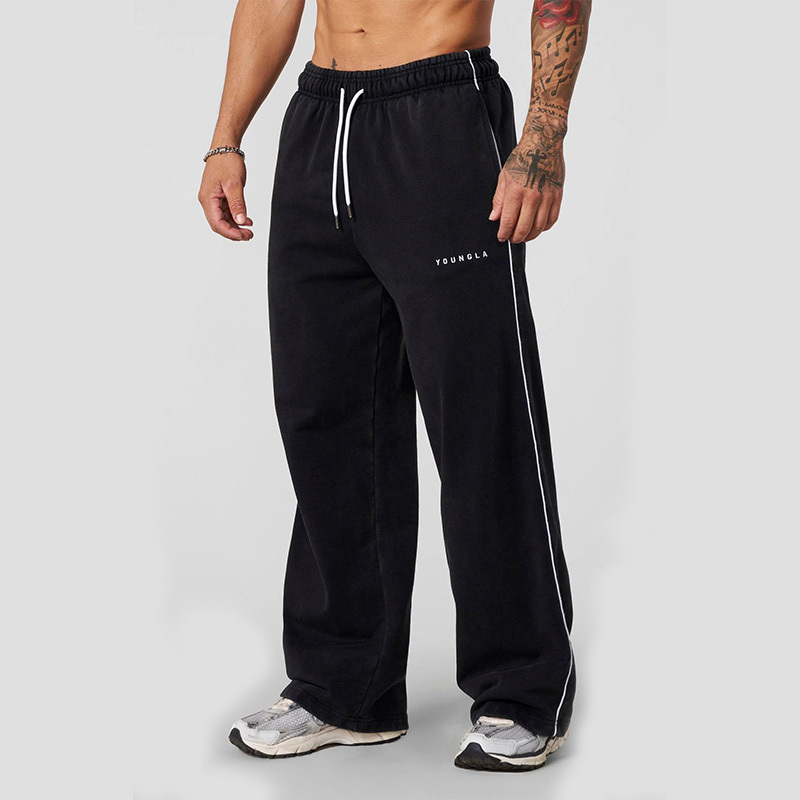 American Style Youngla Embroidered Logo Sweatpants for Men and Women, Loose Fit, Large Size, Simple, Fashionable, Trendy, Sports and Fitness Long Pants
