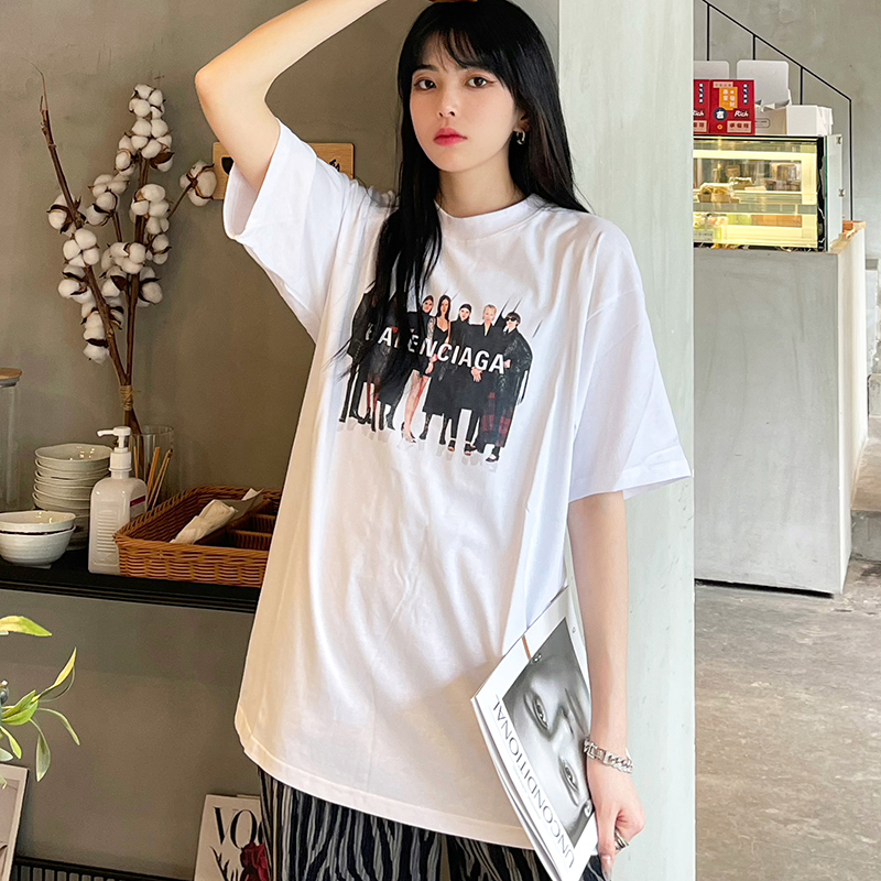 Portrait Band Short Sleeve - WhiteChaopai Paris BLCG trend portrait Short sleeve female summer ins printing T-shirt male Internet celebrity Same Light luxury wind lovers