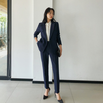 Suit suit womens spring and autumn hidden blue double-breasted fashion temperament slim professional commuter high-end sense business suit