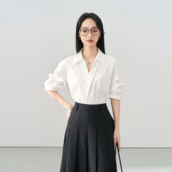 Miss Bird White V-Neck Shirt Women's Early Autumn Interview Outfit Workwear Formal Short-Sleeved Top Professional Shirt